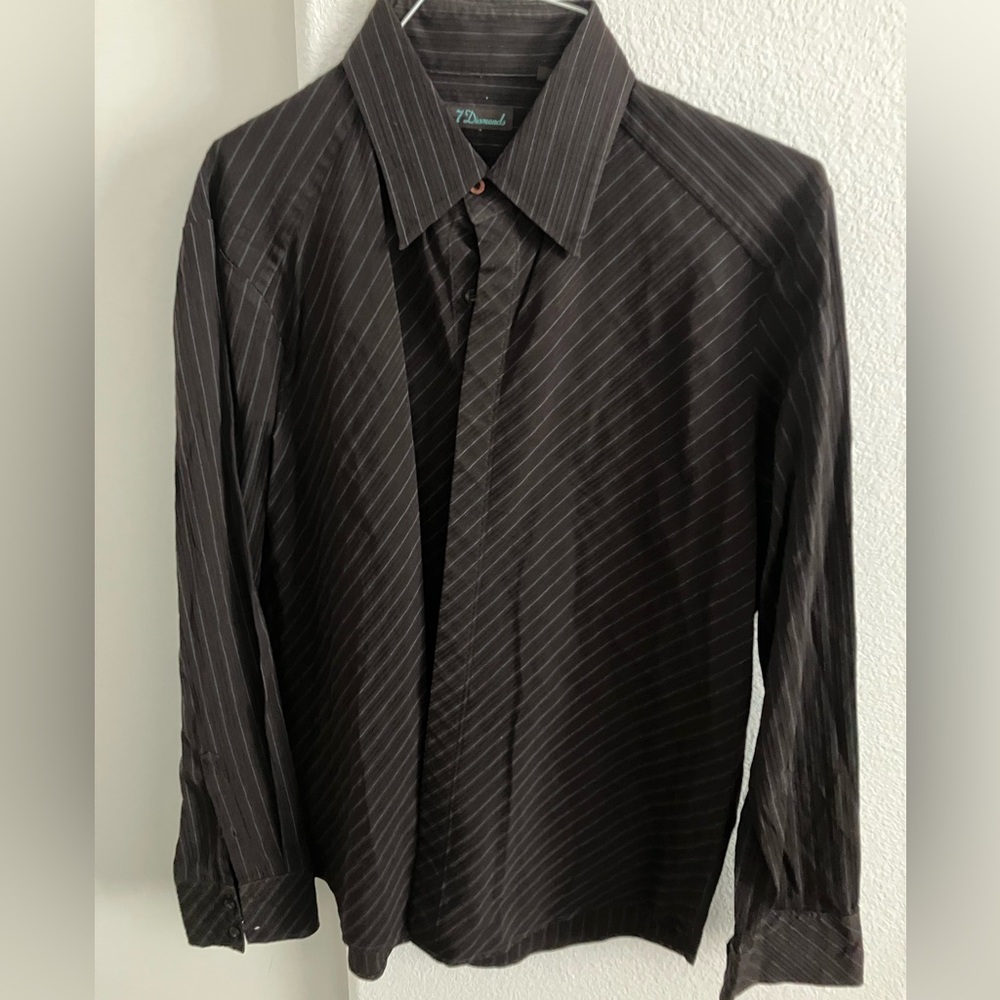 7 Diamonds Dark Pinstripe Button Down Shirt